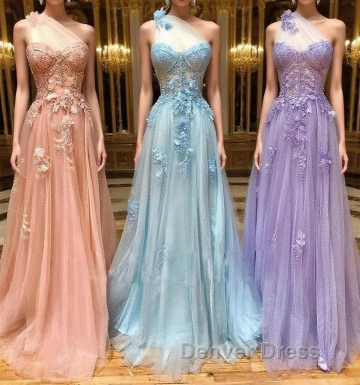 Unique sweetheart neck tulle lace long prom Dress A Line Prom Dresses Main image
