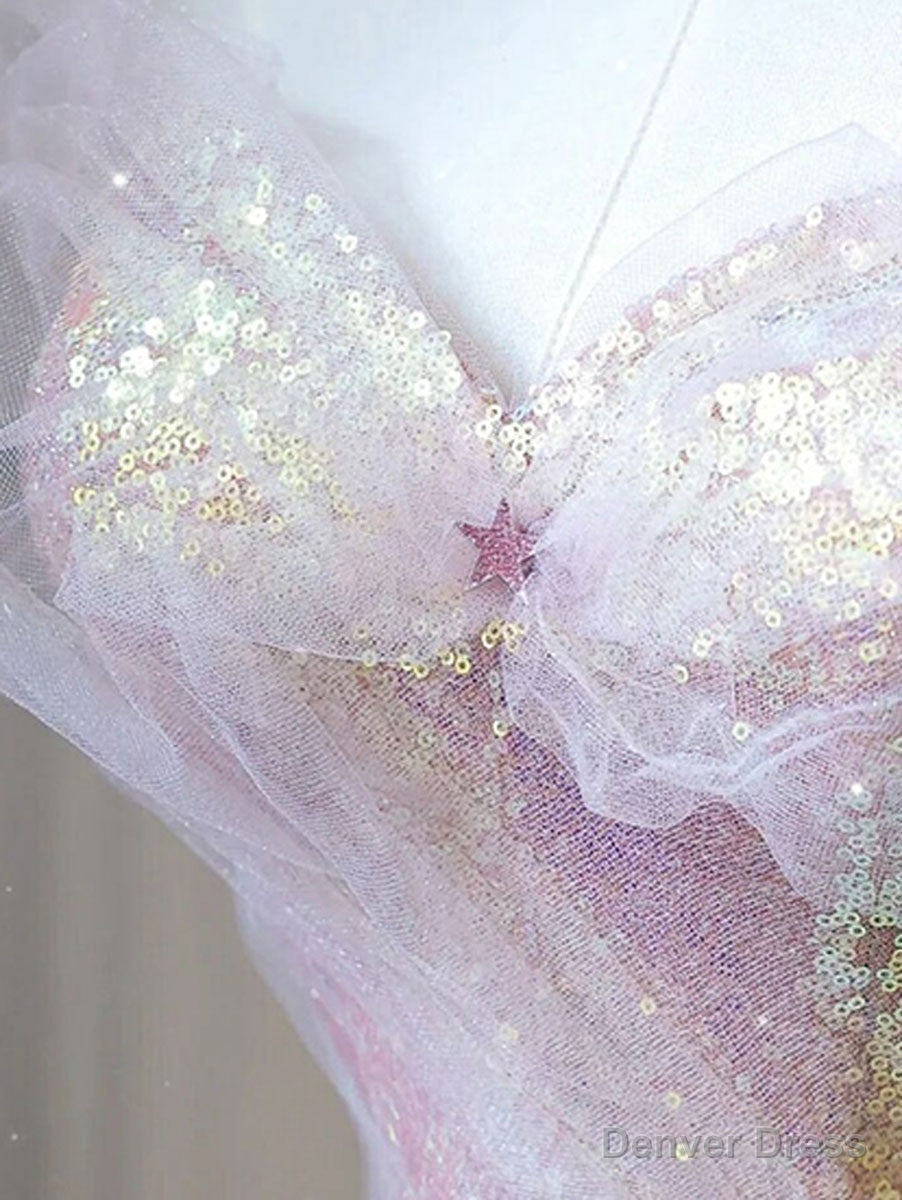 Unique Sweetheart Neck Tulle Sequin Long Prom Dress Tulle Prom Dresses