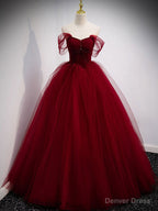 Unique Sweetheart Off Shoulder Lace Long Prom Dress, Tulle Prom Dresses