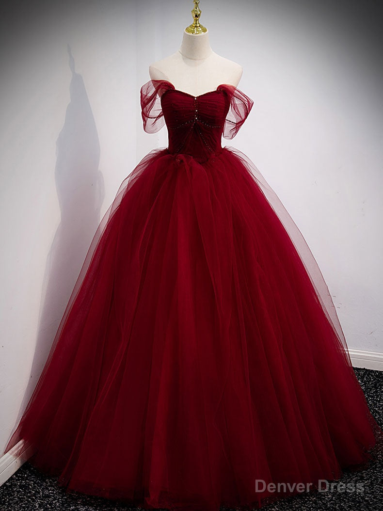 Unique Sweetheart Off Shoulder Lace Long Prom Dress, Tulle Prom Dresses
