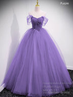 Unique Sweetheart Off Shoulder Lace Long Prom Dress, Tulle Prom Dresses