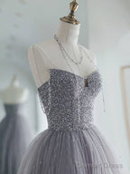 Unique Sweetheart Sequin Tulle Long Prom Dress Tulle Evening Dress