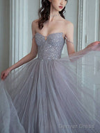 Unique Sweetheart Sequin Tulle Long Prom Dress Tulle Evening Dress