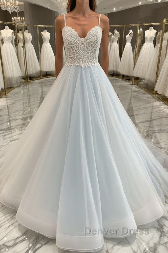 Unique sweetheart tulle lace long prom Dress, lace Prom Dresses Main image