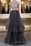 Unique tulle beads long prom Dress tulle long Prom Dresses