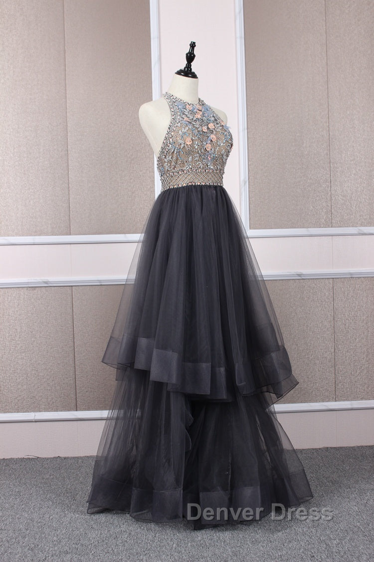 Unique tulle beads long prom Dress tulle long Prom Dresses Secondary image