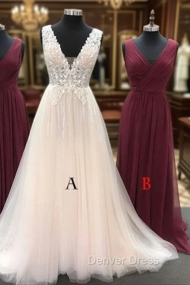 Unique Tulle Lace Long Prom Dresses, Bridesmaid Dresses, Tulle Formal Dresses Main image