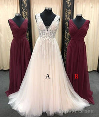 Unique Tulle Lace Long Prom Dress, Bridesmaid Dress, Tulle Formal Dress