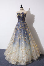 Unique tulle lace long prom Dress tulle Prom Dresses