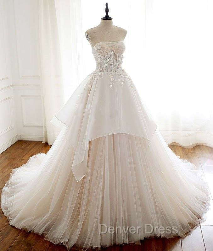 Unique Tulle Lace Long Prom Dresses, Tulle Lace Wedding Dresses