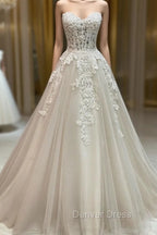 Unique Tulle Lace Long Wedding Dress, Tulle Lace Bridal Dresses