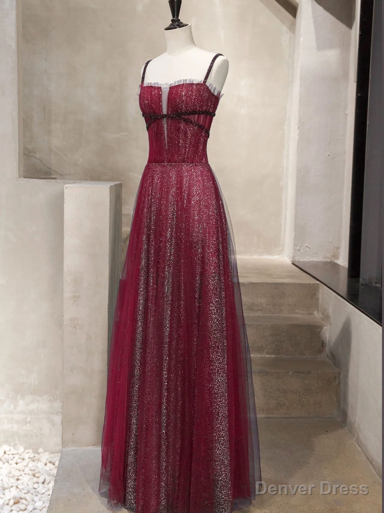 Unique Tulle Sequin Long Prom Dress, Tulle Sequin Graduation Dresses Secondary image