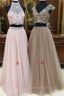 Unique Two Pieces Tulle Long Prom Dresses, Unique Evening Dresses
