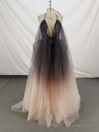 Unique V Neck Tulle Long Prom Dress Tulle Formal Dress