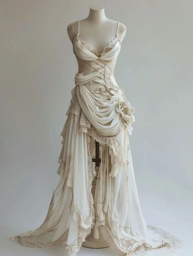 Unique Wedding Dresses Lace Appliques Ruched Bridal Gowns Secondary image