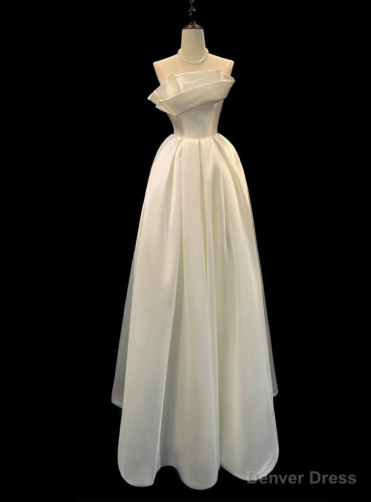 Unique White Satin Strapless Wedding Dress Main image