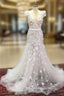Unique White V Neck Tulle Long Prom Dress, Tulle Wedding Dresses