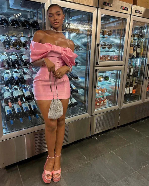 Trendy Pink Off The Shoulder Short Prom Dress,Homecoming Dresses Secondary image
