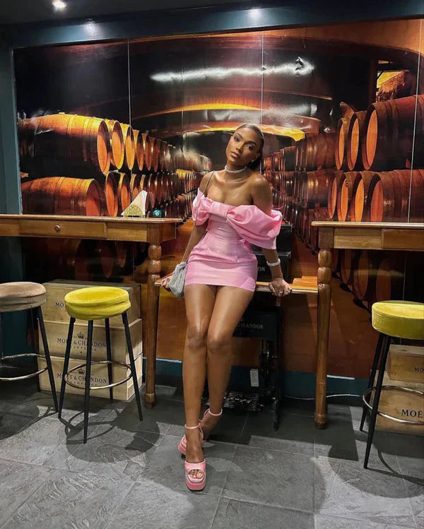 Trendy Pink Off The Shoulder Short Prom Dress,Homecoming Dresses