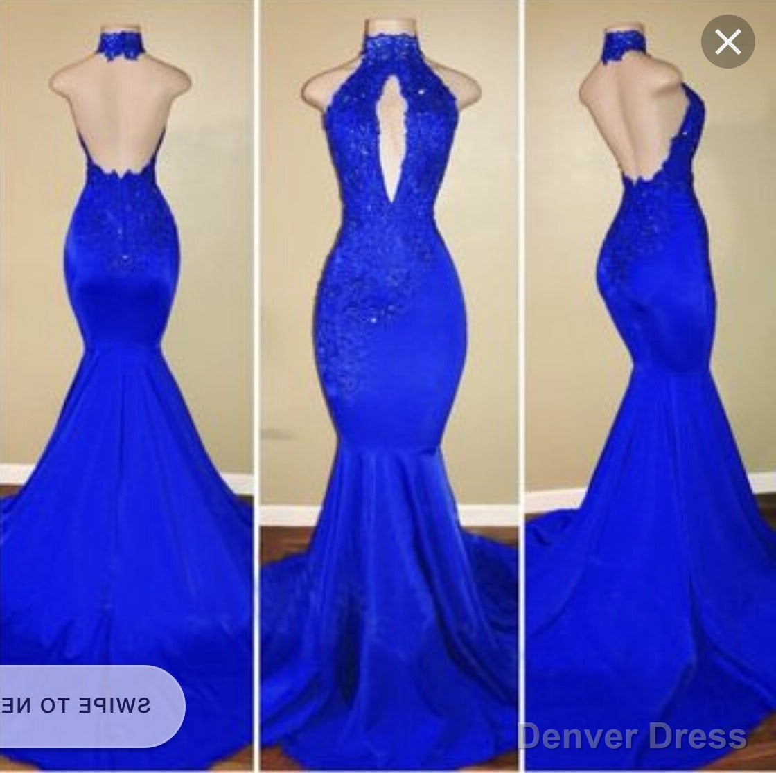 2025 Halter Blue Mermaid Prom Dresses