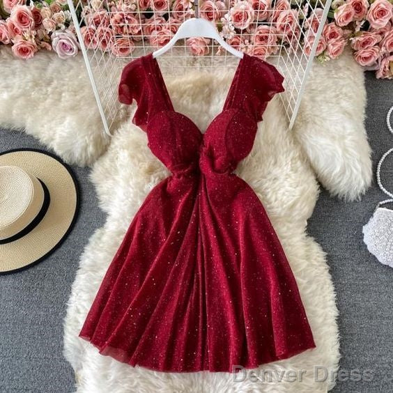 V Neck A Line High Waist Prom Dress Homecoming Dresses