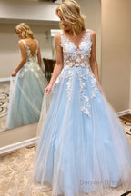 V-Neck A-Line Prom Dress with Appliques