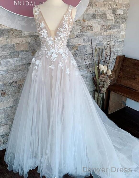 V-Neck A-Line Wedding Dress, Bridal Gown ,Dresses For Brides