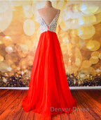 V Neck And V Back Sequins Chiffon Red Prom Dress, Long Red Prom Dress
