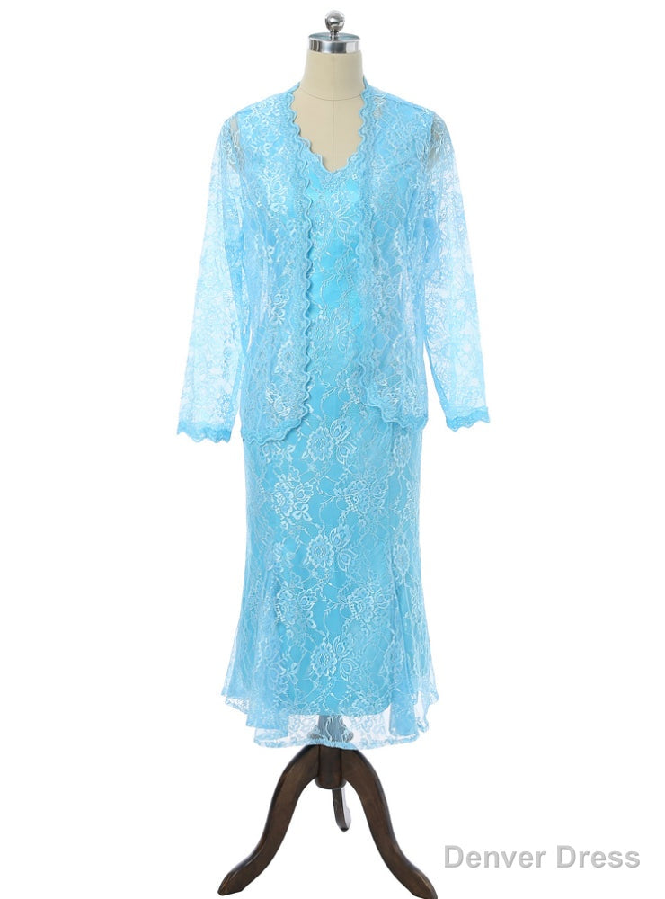 V Neck Ankle Length Lace With Jacket Mother Of The Bride Dresses
