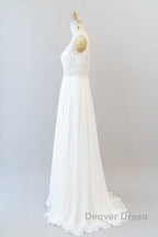 V-neck Appliques Chiffon A-line Wedding Dresses