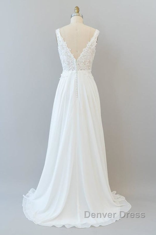 V Neck Appliques Chiffon A Line Wedding Dresses Secondary image