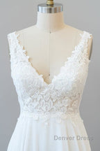 V-neck Appliques Chiffon A-line Wedding Dresses