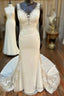 V Neck Backless Mermaid Long Wedding Gowns
