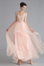 V Neck Beaded Applique Asymmetrical Sleeveless Tulle Prom Dresses
