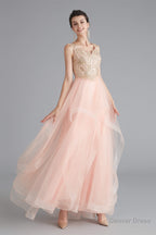 V Neck Beaded Applique Asymmetrical Sleeveless Tulle Prom Dresses