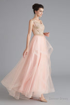 V Neck Beaded Applique Asymmetrical Sleeveless Tulle Prom Dresses