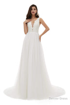 V-Neck Beaded Lace Beaded Applique Tulle Wedding Dresses