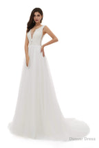 V Neck Beaded Lace Beaded Applique Tulle Wedding Dresses