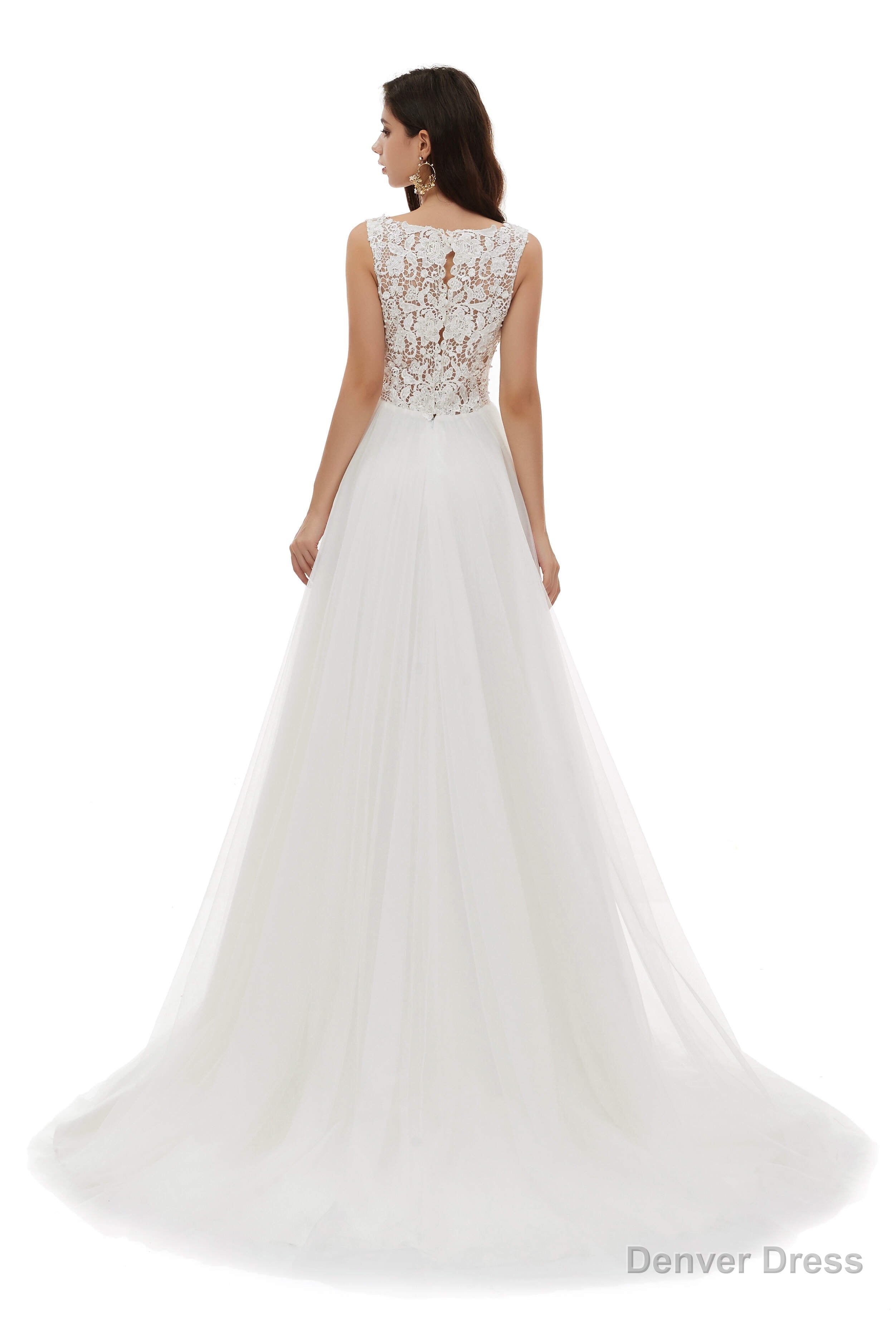 V Neck Beaded Lace Beaded Applique Tulle Wedding Dresses