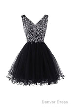 V Neck Beads Chiffon Homecoming Dress Short Prom Dresses