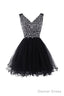 V Neck Beads Chiffon Homecoming Dress Short Prom Dresses