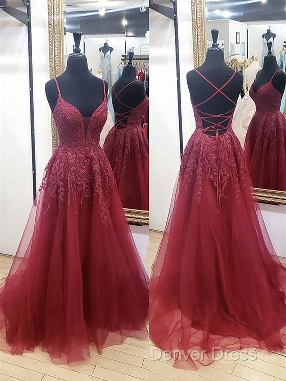 V Neck Burgundy Lace Prom Dresses Long, Wine Red V Neck Lace Long Formal Evening Dresses