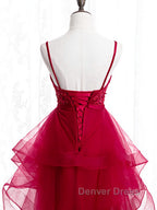 V Neck Burgundy Lace Prom Dress, Wine Red Lace Prom Graduation Dresses