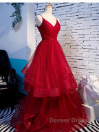 V Neck Burgundy Prom Dress, Wine Red V Neck Prom Dresses