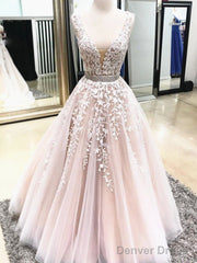 V Neck Champagne Lace Wedding Dresses, V Neck Champagne Lace Prom Formal Dresses Long