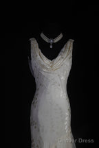 V-Neck Chiffon Beaded Long Prom Dress Simple Mermaid Wedding Dress