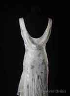 V-Neck Chiffon Beaded Long Prom Dress Simple Mermaid Wedding Dress