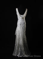 V Neck Chiffon Beaded Long Prom Dress Simple Mermaid Wedding Dresses