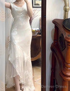 V-Neck Chiffon Beaded Long Prom Dress Simple Mermaid Wedding Dress