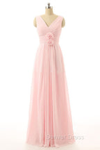 V Neck Chiffon With Flower(S) Bridesmaid Dresses